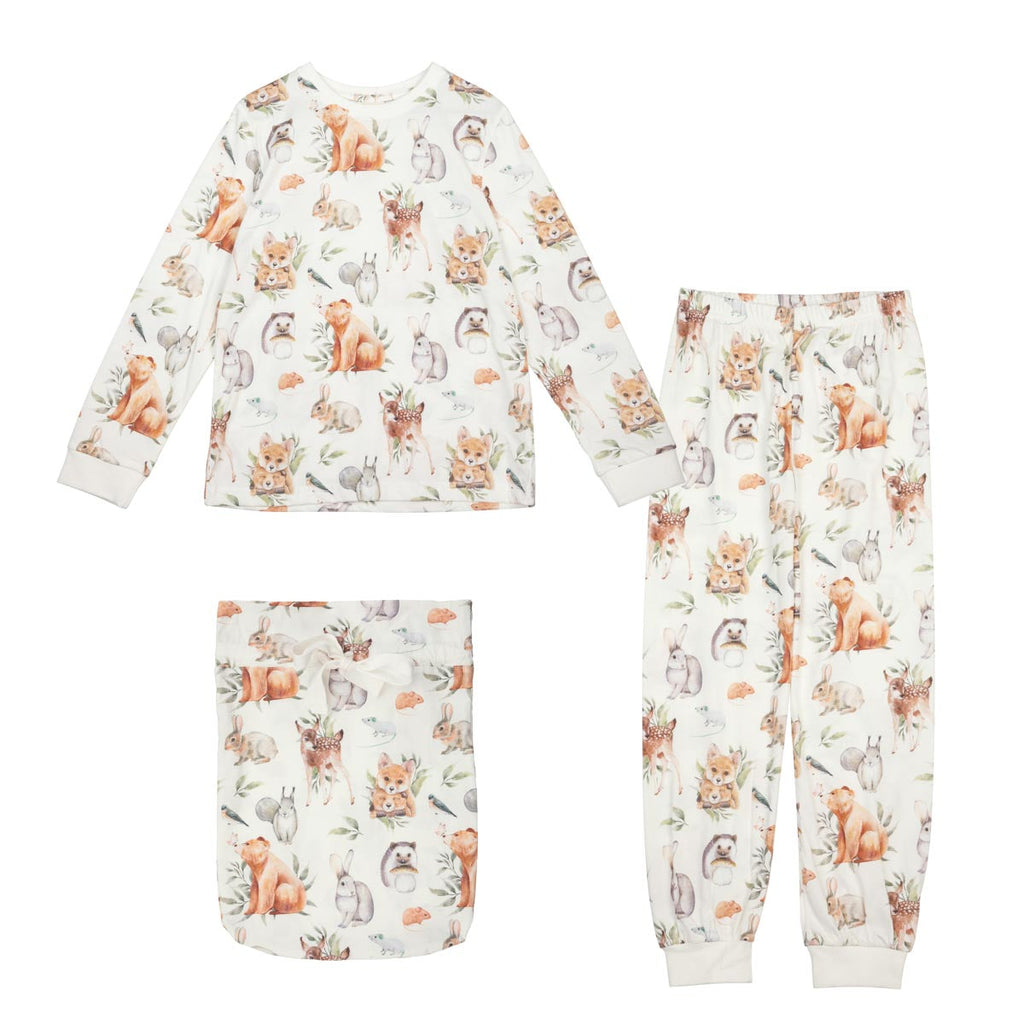 Metsäneläimet-pyjama, luonnonvalkoinen