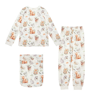 Metsäneläimet-pyjama, luonnonvalkoinen